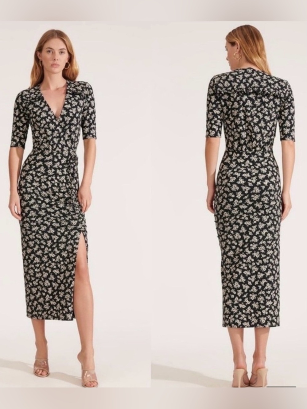 Veronica Beard MARIPOSA Black and White Floral Midi Wrap Dress Large